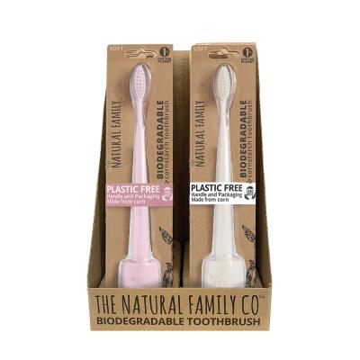 The Natural Family Co. Bio Toothbrush Pastel with Stand Mixed x 8 Display (contains: Up To 5 Different Pastel Colours - Supplied at Random)